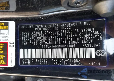 2022 Toyota Avalon Xse Nightshade Hybrid from USA, damaged, VIN 4T1EA1AB9NU014886